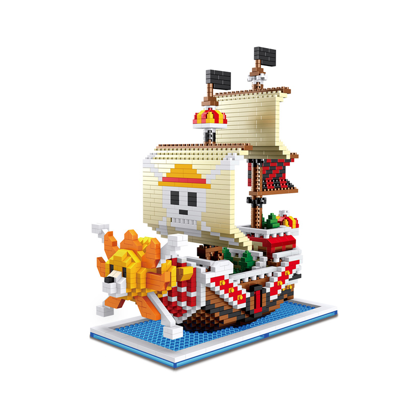 Bloques de construcción de barco pirata de una pieza, Anime Thousand Sunny Going Merry Luffy Shanks Boa, Mini ladrillos, figura de juguete para niños