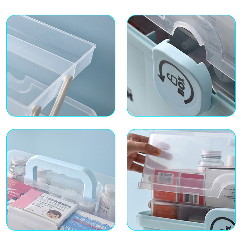 3/2 Layer Portable First Aid Kit Storage Box Plastic Multi-Functional Family Emergency Kit Box with Handle GK99