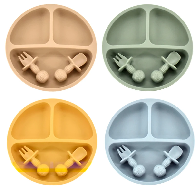 Juego de platos para bebé de 9 colores, platos de silicona de calidad alimentaria, vajilla sin BPA, cuencos de alimentación para niños, platos de aprendizaje, bandeja, triangulación de envíos
