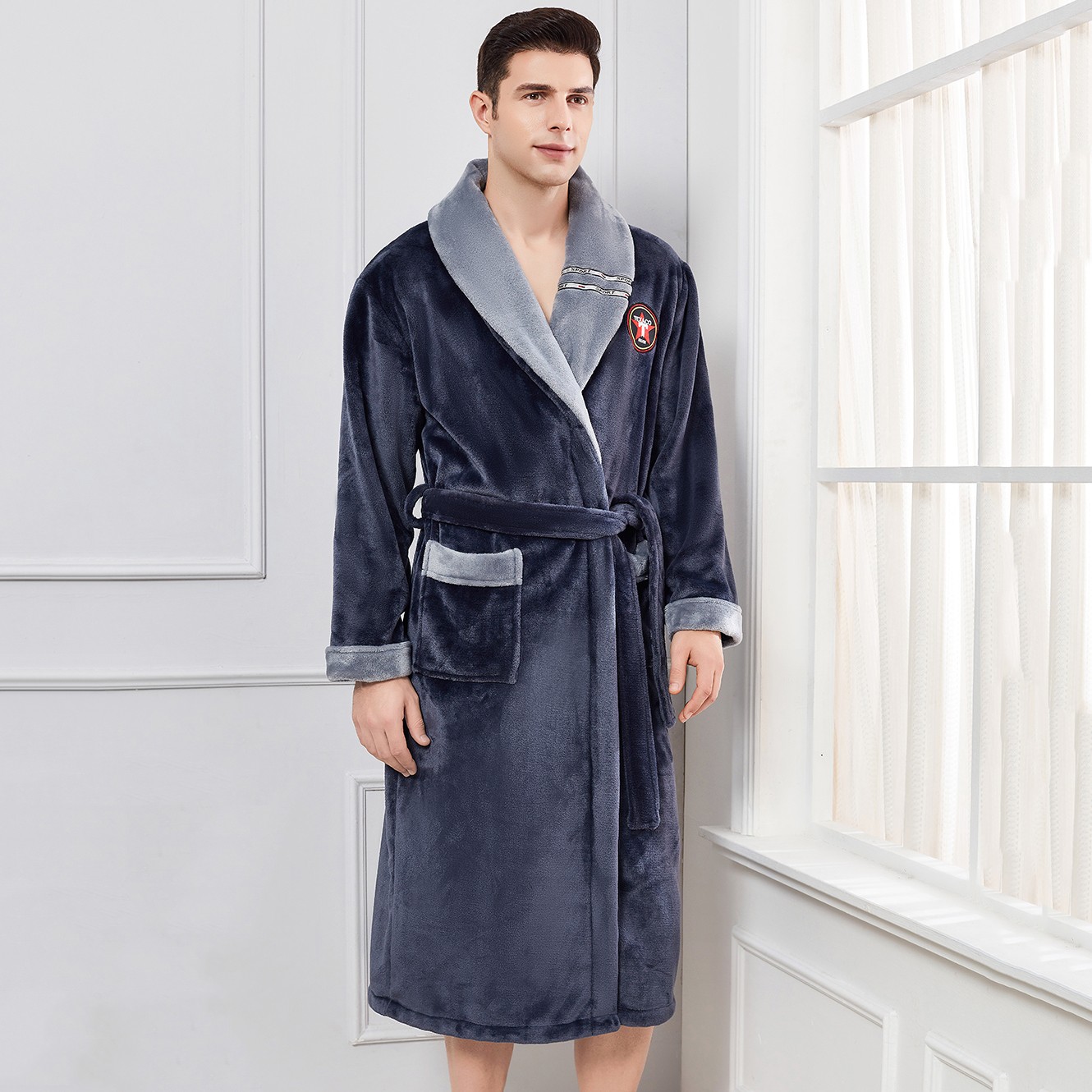 メンズラージサイズ3xl 4xlパジャマ厚手の暖かいロングバスローブナイトガウン冬のサンゴのフリースカジュアルパジャマ家庭用