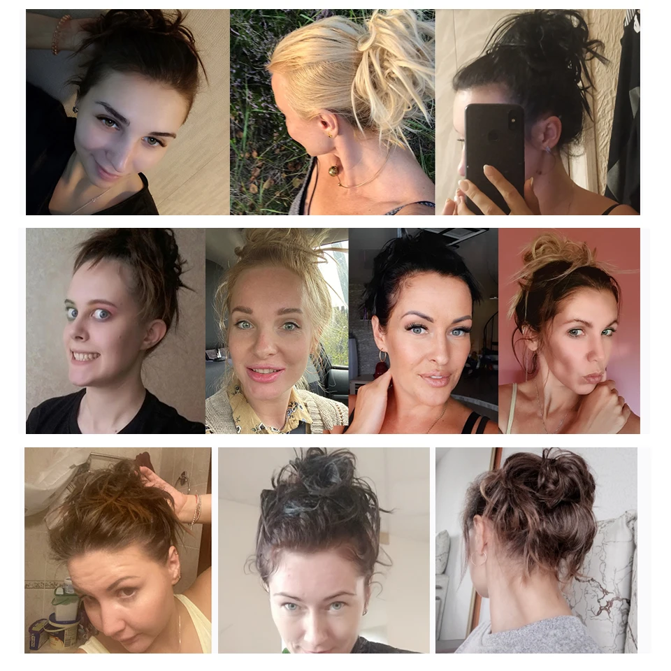 LUPU Tổng Hợp Chignon Lộn Xộn Scrunchies Thun Búi Tóc Thẳng Updo Bộ Tóc Giả Cao Nhiệt Độ Sợi Tự Nhiên Giả Tóc