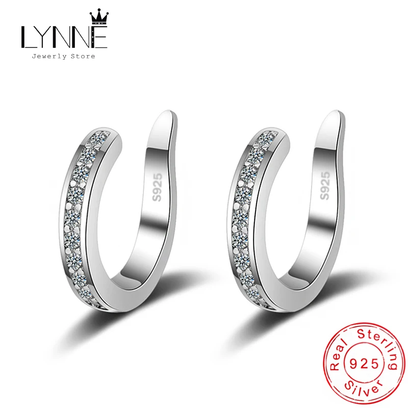 Pendientes con Clip Corrector de circonita en forma de C fina para hombre y mujer, joyería de plata de ley 925 con diamantes de imitación Punk Rock