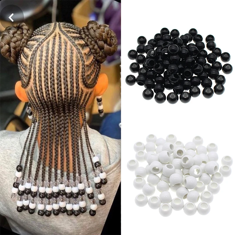 50 Cái/túi Đen Trắng Móng Gẩy Dày Tóc Tóc Viền Hạt Tóc Bện Oai Dreadlock Hạt Vòng Bít Kẹp Khoảng 6mm Lỗ