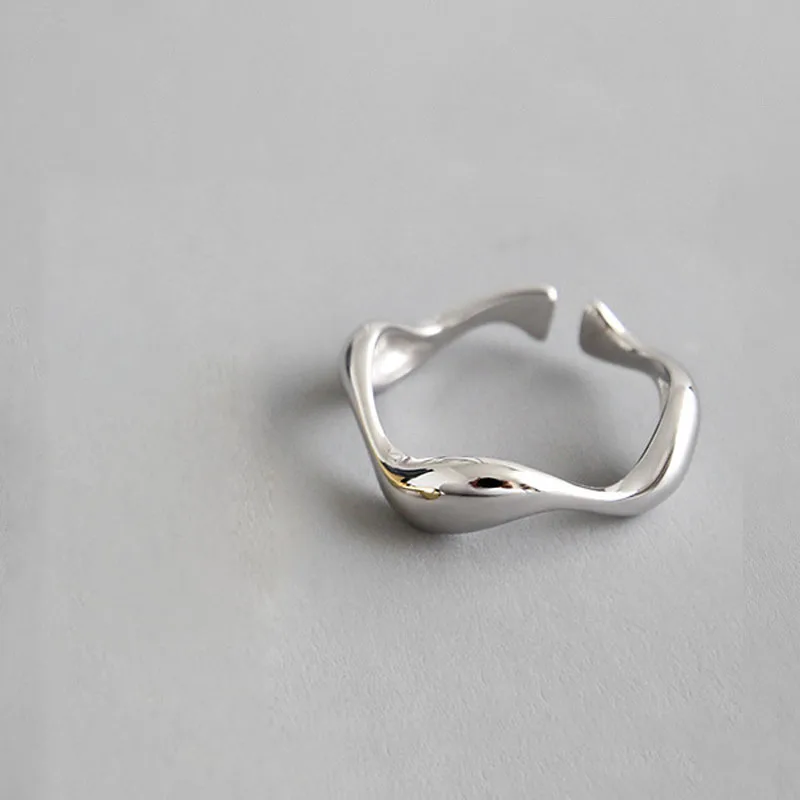 XIYANIKE Silver Color  Creative Handmade Rings Irregular Wave Smooth Engagement Jewelry for Women Size 16.5mm Adjustable
