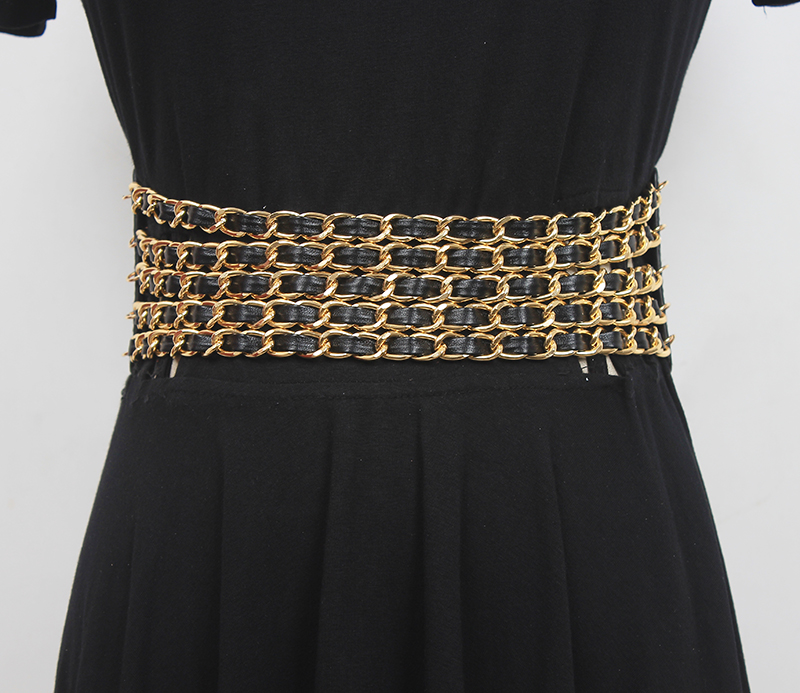 Fajas elásticas con cadena de perlas para mujer, corsés para vestido femenino, cinturones de cintura, decoración, cinturón ancho, R2635
