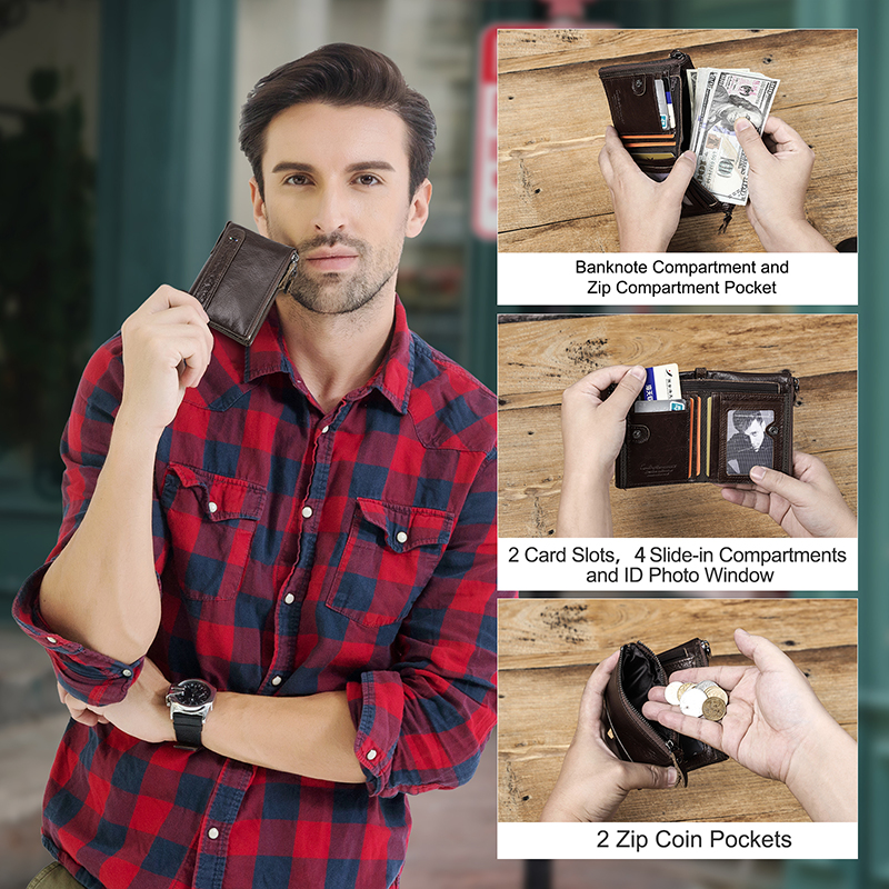 CONTACT'S ホット本物のクレイジーホース牛革メンズ財布ショート小銭入れ小さなヴィンテージ財布ブランド高品質デザイナー