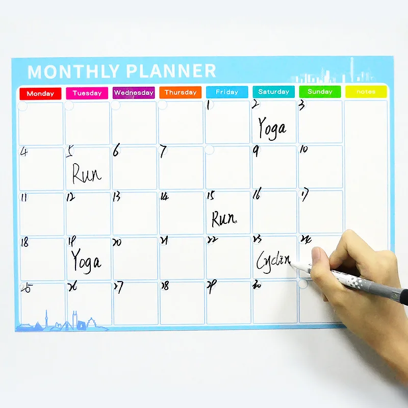Magnetischer Lernkurs im A3-Format, monatlicher Wochenplaner, trocken abwischbarer Whiteboard-Kalender, Tisch, Russisch, Französisch, Spanien