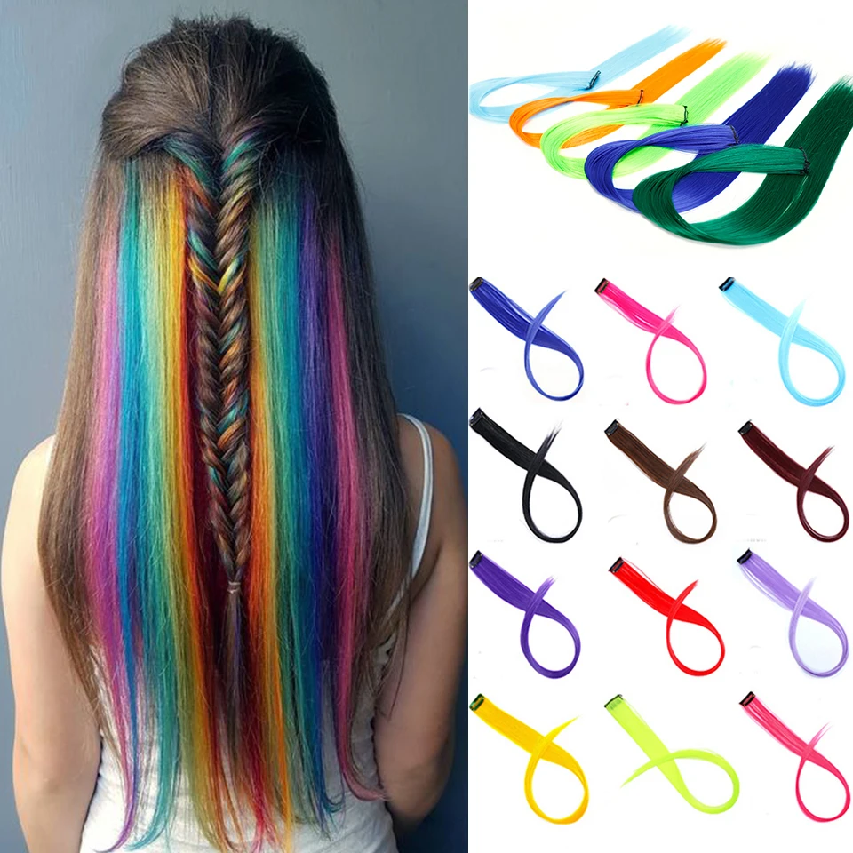 LUPU Tổng Hợp Tóc Rainbow Thẳng Ombre Tóc Miếng Kẹp Trong Tóc Nhiệt Độ Cao Giả Phụ Kiện Tóc
