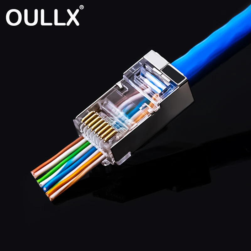 OULLX 6U Разъем RJ45 Cat6 Разъем FTP Позолоченный Проходной через Ethernet Кабели Сетевой разъем RJ-45 Cat5 Cat5e STP Экранированный