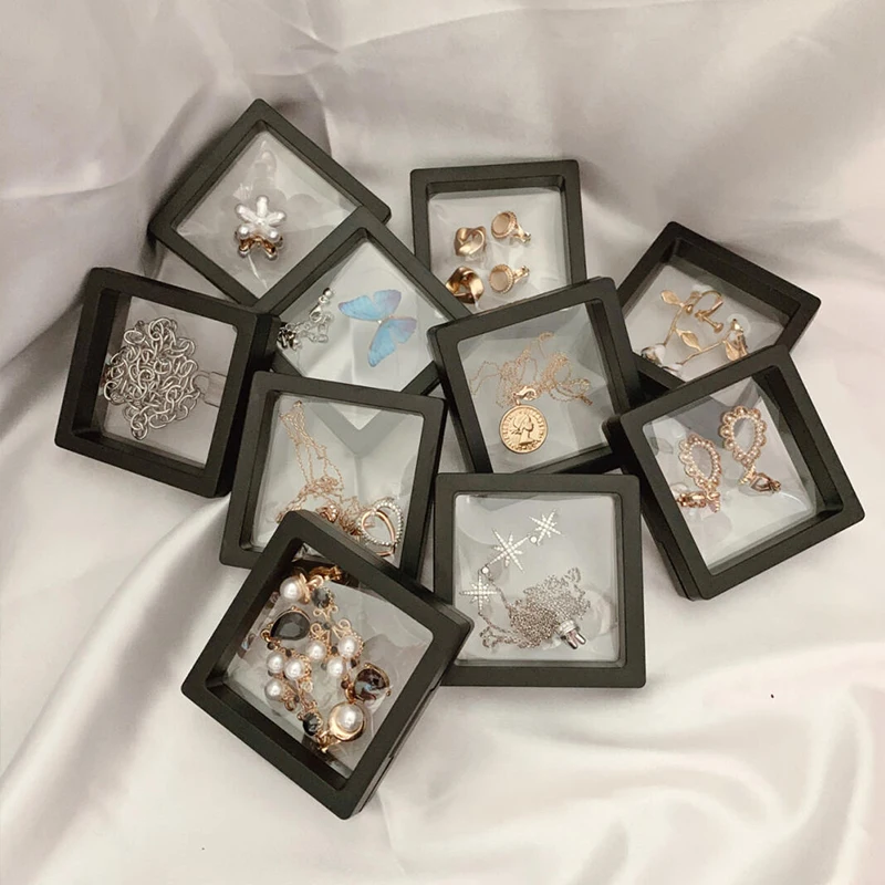10 Cái/lốc Trong Suốt Trang Sức Màn Hình Hộp Vòng Cổ Vòng Tay Tổ Chức 3D Nổi Vuông Khung Lưu Trữ Bộ Sưu Tập
