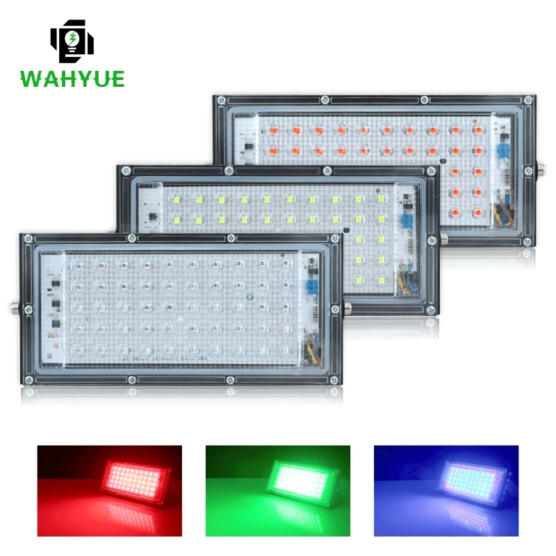 50W LED RGB lámpara de luz de inundación AC 220V reflector para exteriores IP65 Reflector impermeable foco Led rojo verde azul iluminación de jardín