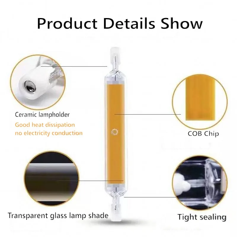 LED R7S แก้วหลอด 118 มม.J118 78 มม.J78 COB หลอดไฟ AC 110V 220V 230V 240V หรี่แสงได้บ้านเปลี่ยนหลอดฮาโลเจน
