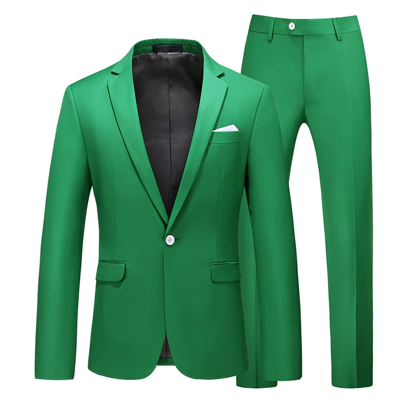 ผู้ชายชุดแจ็คเก็ตกางเกง Slim Fit เสื้อผ้าอย่างเป็นทางการธุรกิจงานแต่งงาน Tuxedo ชุด Blazer กางเกงสีขาวสีชมพูสีแดงชุด Man