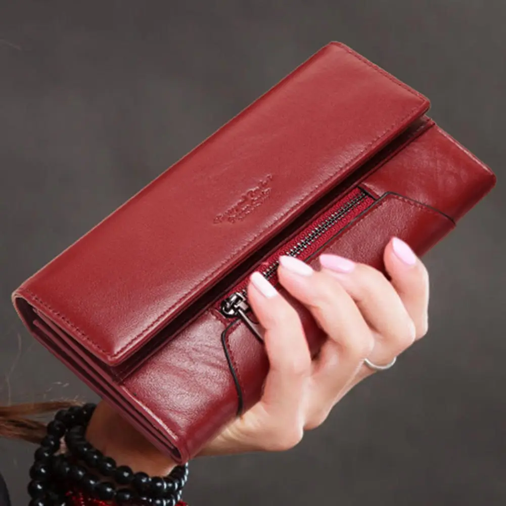 HUMERPAUL, Cartera de cuero genuino a la moda para mujer, tarjetero triple con bloqueo RFID, bolsos de mano largos de lujo para teléfono para mujer