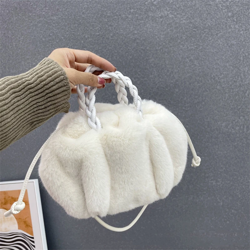 สีทึบ Tote กระเป๋าแฟชั่นคุณภาพสูง Soft Plush ผู้หญิง Designer กระเป๋าถือกระเป๋าเดินทางฟักทองรักแร้กระเป๋า