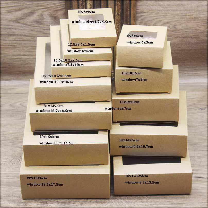 Pacote de presentes diy com janela, caixa de presentes de natal branca/kraft, embalagem de bolo para casamento, festa em casa, caixa de embalagem de muffin com 10 peças