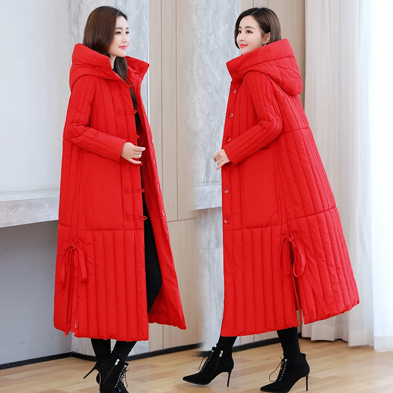 Chaqueta holgada coreana para mujer, Abrigo largo de algodón con capucha, Parkas gruesas, abrigo cálido holgado a prueba de viento para mujer 2024