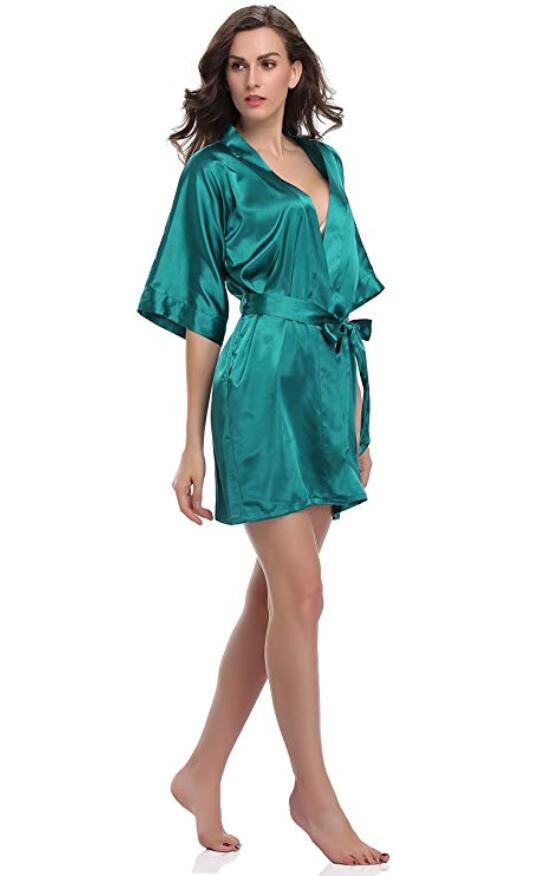 Roupões de cetim liso rosa branco roxo prata curto em branco kimono roupão feminino simplicidade pijamas festa de casamento roupões