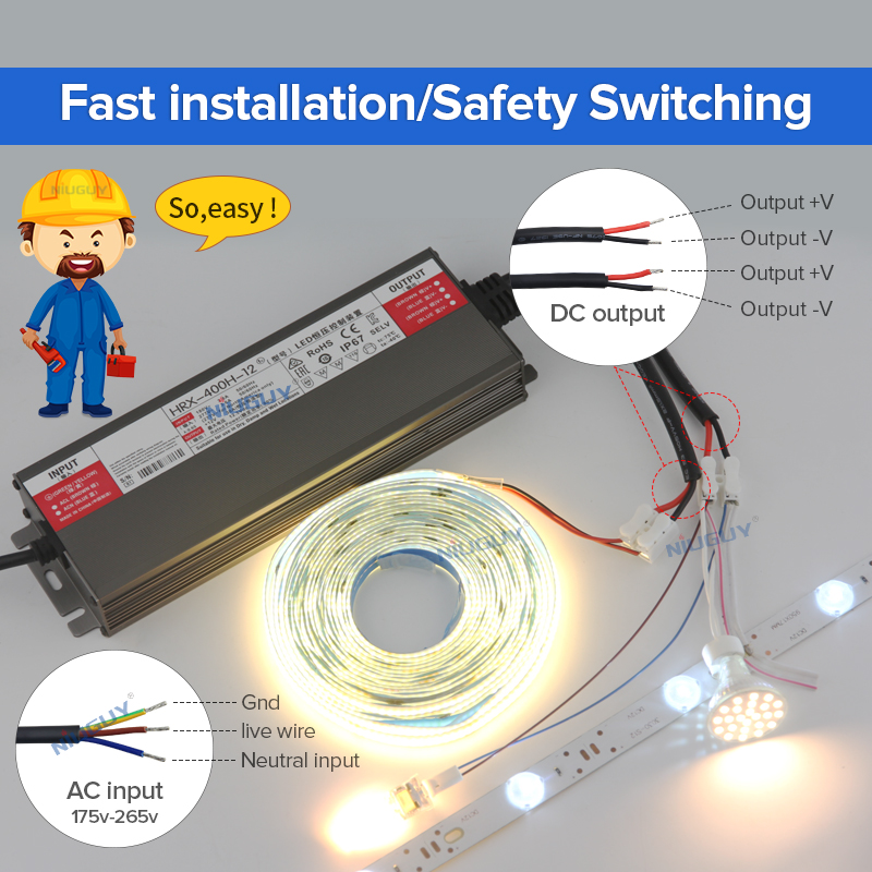 กันน้ํา Transformers AC 220V To DC 12 V 24V LED Driver แหล่งจ่ายไฟ 60W 100W 150W 200W 300W 600W กันน้ํากลางแจ้ง