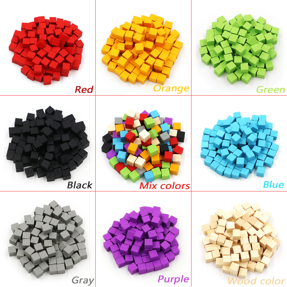 100 Cái/bộ Gỗ Hình Khối Khối Trống Xúc Xắc DIY Cóc Mới Sản Phẩm 10Mm Góc Vuông Màu Bảng Trò Chơi Hình Khối Đầu giáo Dục