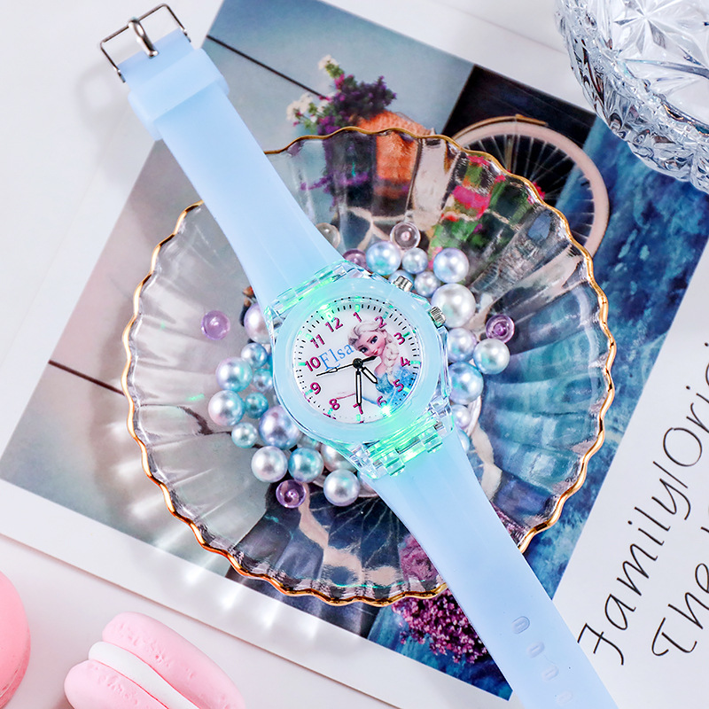 Disney crianças relógios para meninas pulseira de silicone princesa elsa congelado 2 sophia flash luz crianças relógio feminino reloj infantil