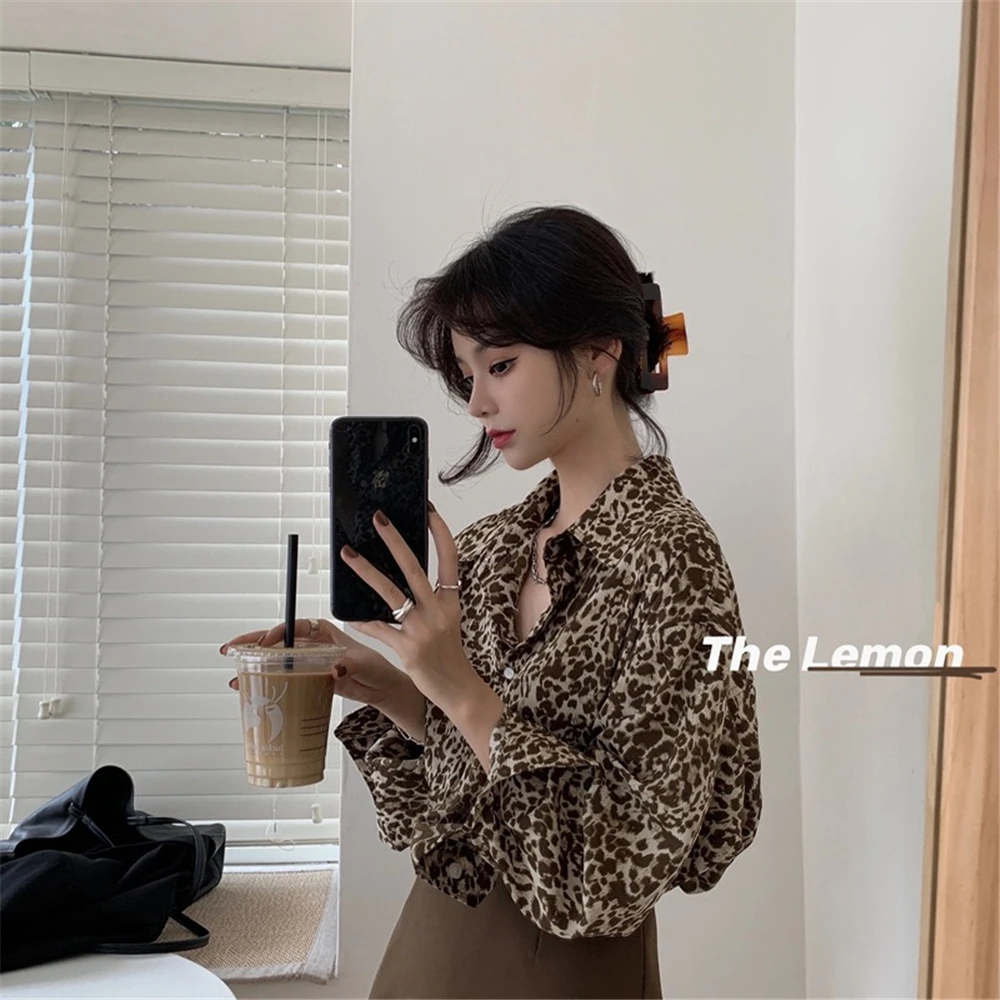 LMQใหม่ผู้หญิงสบายๆแฟชั่นเสือดาวแขนยาวTurn-Downเสื้อสำนักงานเลดี้Elegant Vคอปุ่มเสื้อหลวมๆสำหรับเสื้อ