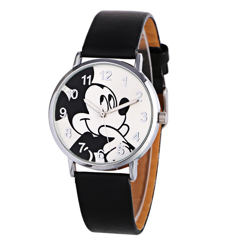 Disney Mickey Leder Quarzuhr Mickey Mouse klassische Einfachheit Kinderuhr Jungen und Mädchen Cartoon Freizeituhr