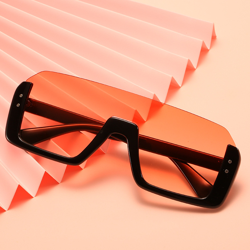 Kacamata Hitam Ukuran Besar Persegi Hitam Kacamata Hitam Warna-warni Bingkai Besar Wanita Cermin Oculos Uniseks Setengah Bingkai Warna Hip Hop