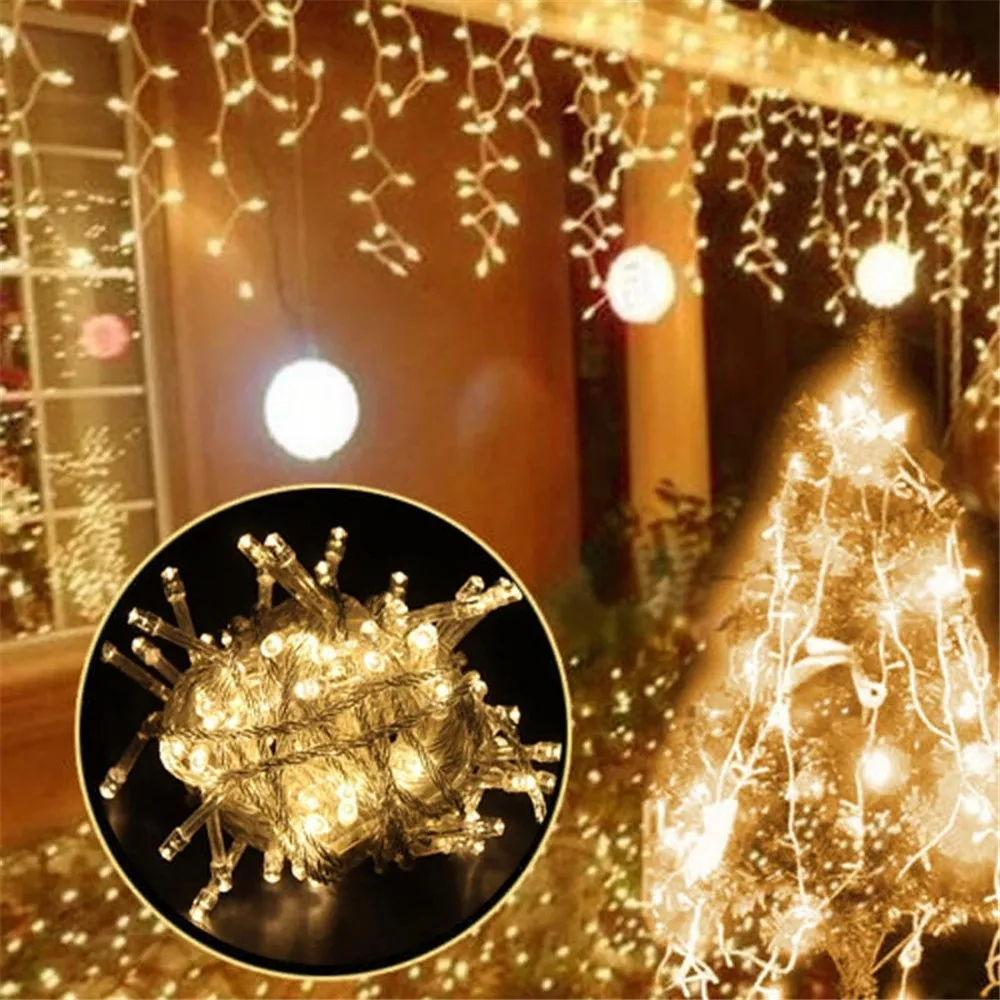 ไฟ LED ไฟประดับคริสต์มาสตกสำหรับงานปาร์ตี้สายไฟม่านสวนชายคาตกแต่งกลางแจ้งขนาด5ม. 5-0.6ม.