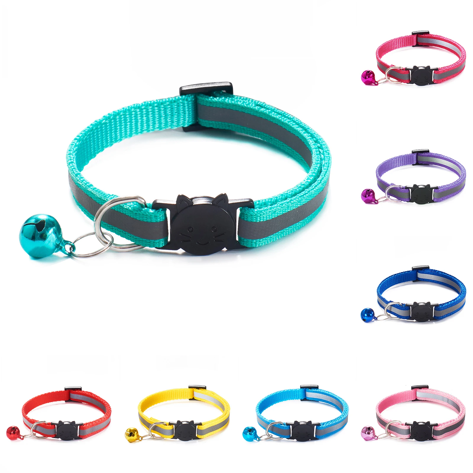 Collar reflectante de colores para gato, Anillo para el cuello, campana, productos para mascotas, seguridad, elástico, ajustable, Material suave, 1 ud.
