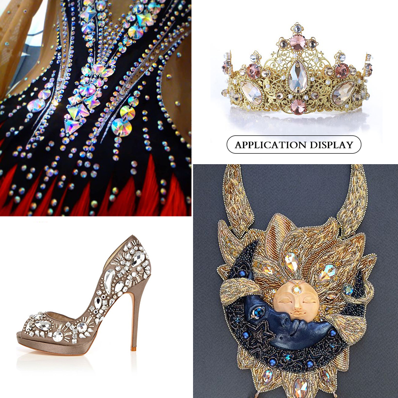 Tất Cả Các Kích Thước Màu AB Flatback May Trên Đá Thủy Tinh Pha Lê Vũ Trụ May Kim Cương Cho Áo Cưới Quần Áo Phụ Kiện