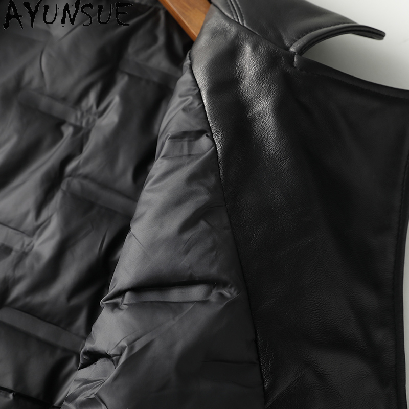 Ayunsue本物のシープスキンのコート女性オートバイの革のジャケット女性90% ホワイトダックダウンコート服2021ファムveste