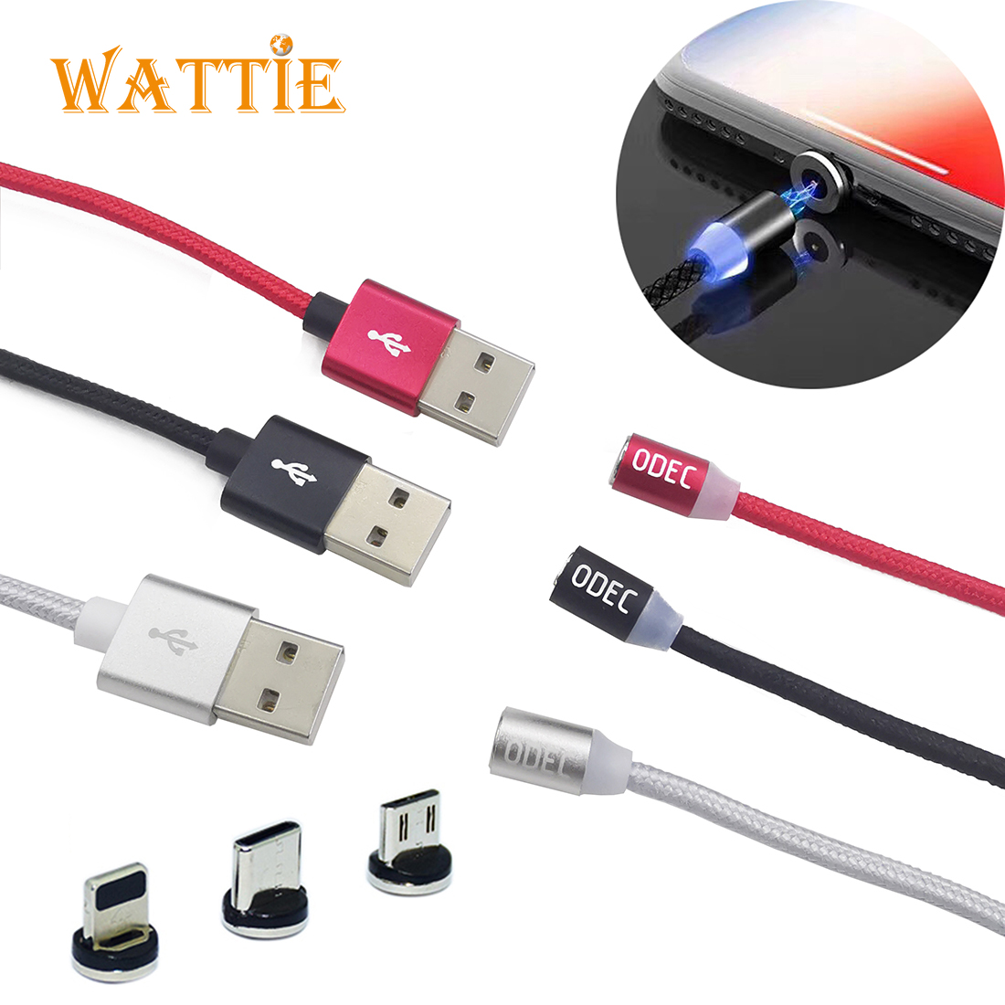 Magnetisches USB-Kabel, schnelles Aufladen, Typ C, Micro-Lightning-Kabel, Magnet-Ladegerät, Datenladung, USB-Handykabel, USB-Kabel, 1 m, 2 m