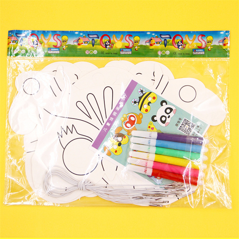 8 ピース子供漫画動物 DIY グラフィティアート工芸品マスクおもちゃ紙マスク手描きホワイトペーパーカード素材とカラーペン