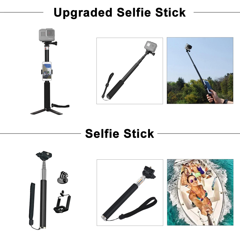 ORBMART Cho GoPro Bộ Phụ Kiện Cho Go Pro Hero 11 10 9 8 7 6 5 4 Đen Ốp Cho yi 4K Mijia Cho Sjcam Camera Hành Trình