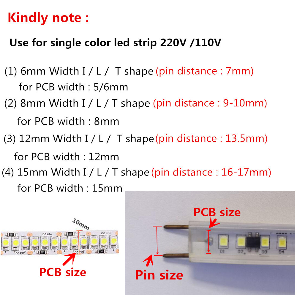 2-poliger L-T-förmiger Eckverbinder-Mittelstopfen mit Kupfernadel für 110 V 220 V LED-Streifen 5050 3014 2835 einfarbig