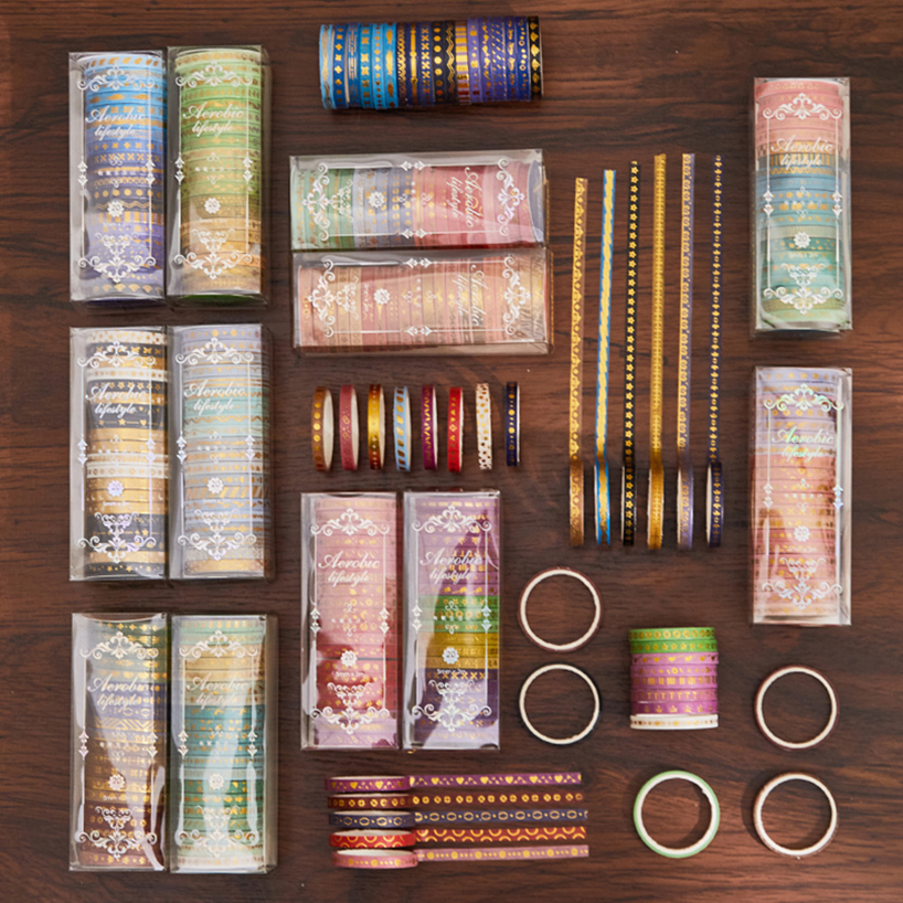 20 Rolls Slim Washi Tape Decorative Gold Foil Masking Tape Scrapbooking Adhesive Tape Stickers For Diary Decorating Washitape