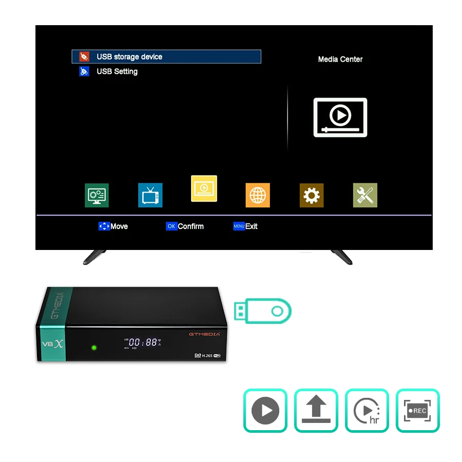 Ricevitore satellitare GTMEDIA V8X DVB-S/S2/S2X,HEVC H.265 WIFI 2.4G integrato con lettore di schede CA Supporto STB M3U/CCAM/IKS/MARS/ECAM