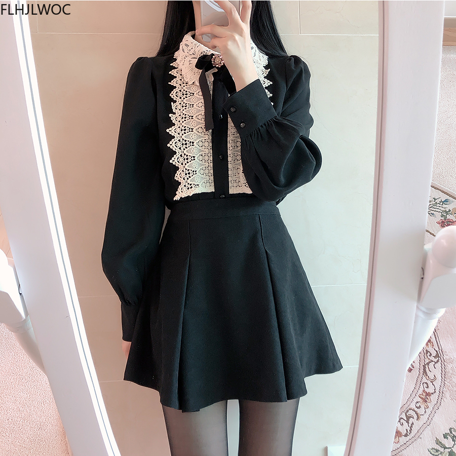 Damska Basic Office Lady odzież do pracy śliczna opaska Vintage wiązana bluzka biała koronkowa jednorzędowe guziki solidny biały różowe koszule bluzki