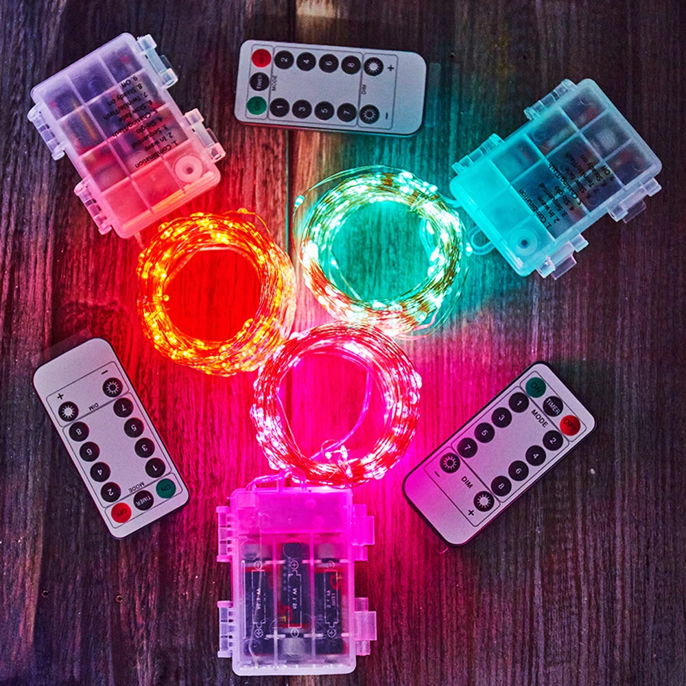 DC4.5V LED Dây Đồng Đèn Điều Khiển Từ Xa 8 Chế Độ Nhấp Nháy Box Dây Đồng Dây Đèn Trang Trí Giáng Sinh Đèn