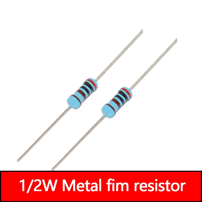 50 Uds 1/2W resistencia de película metálica 1 1,2 1,5 10 12 15 100 120 150 R K Ohm 1K2 1K5 1% 0,5 W resistencia de anillo de cinco colores 1K 10K 100K 10R