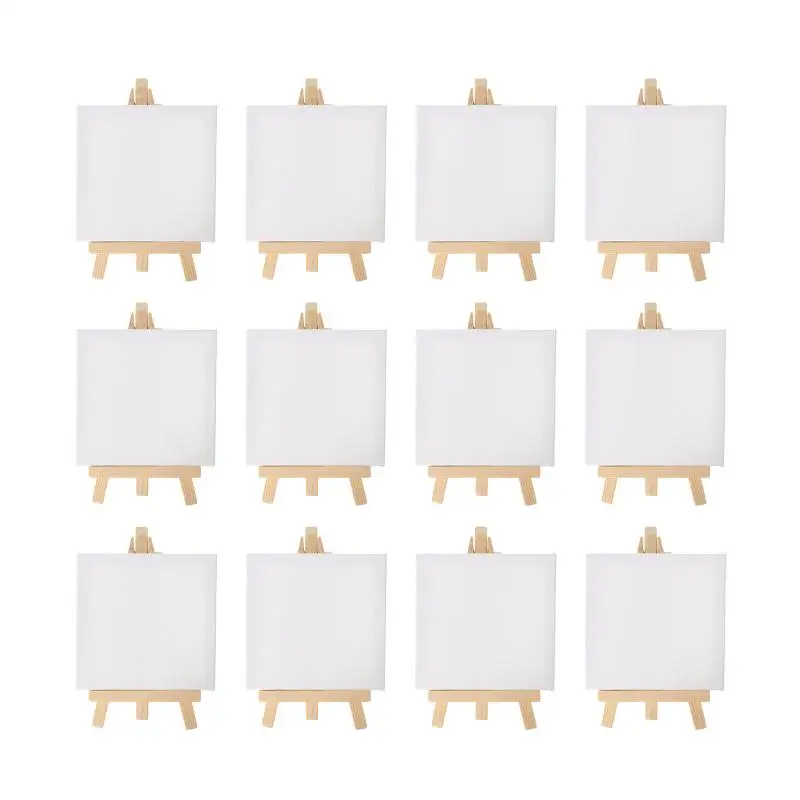 12 pezzi artisti mini cavalletto da 5 pollici + mini set di tela da 3 pollici x 3 pollici pittura artigianale per bambini disegno fai da te piccolo cavalletto da tavolo per la scuola