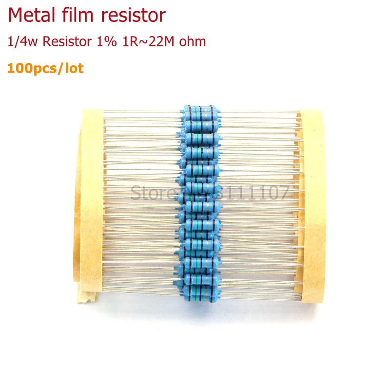 100 Cái/lốc 1/4W 1R ~ 22M 1% Kim Loại Phim Điện Trở 100R 220R 1K 1.5K 2.2K 4.7K 10K 22K 47K 100K 100 220 1K5 2K2 4K7 Ohm