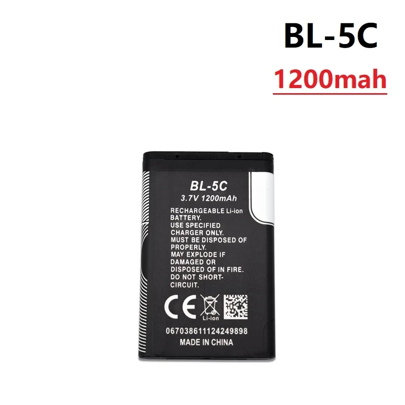 Аккумулятор 3,7 в, 1020 мА · ч, 1 шт., BL-5C, BL5C, BL 5C, для Nokia 2112, 2118, 2255, 2270, 2280, 2300, 2600, 2610, 3125, 3230