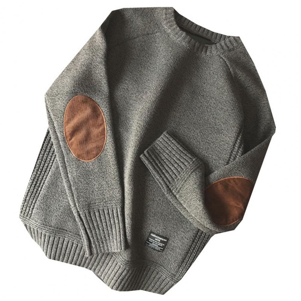 Übergroßer Herrenpullover, einfarbig, Strickpullover, Rundhalsausschnitt, Patchwork-Ärmel, Winterpullover, Pullover für den täglichen Gebrauch