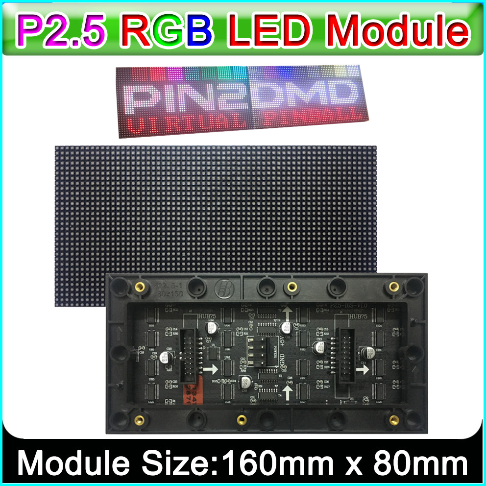 Tech d'affichage LED d'intérieur complet pour documents, matrice de panneau LED, compatible avec PIN2DMD, SMD, RVB, P2.5, HUB75,160mm x 80mm,64x32 pixels