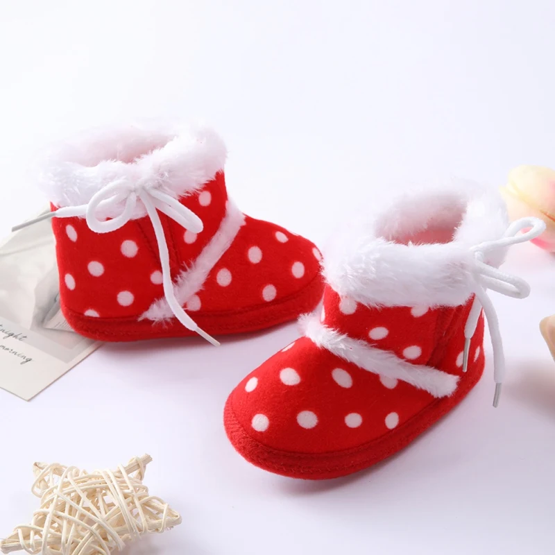 ฤดูหนาวทารกแรกเกิดเด็กทารก Polka Dot น่ารักการ์ตูนรองเท้าผ้าฝ้าย Soft Sole Plus กํามะหยี่รองเท้าอุ่นเด็กวัยหัดเดินทารกเดินรองเท้า