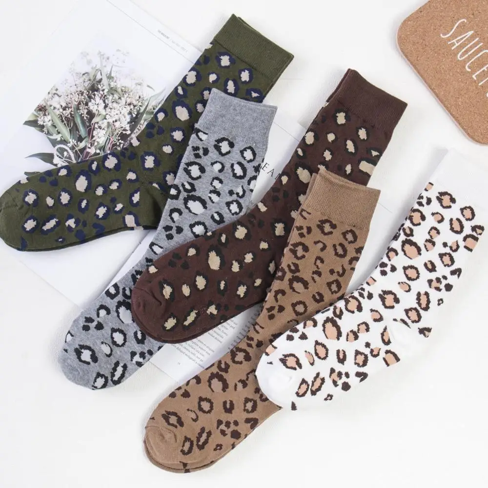 Tất Nữ Phong Cách Mới Tất Cả Các Mùa Leopord Hoa Văn Cao Cấp Cotton Chải Kỹ Harajuku Kawaii Phố Nữ YBC