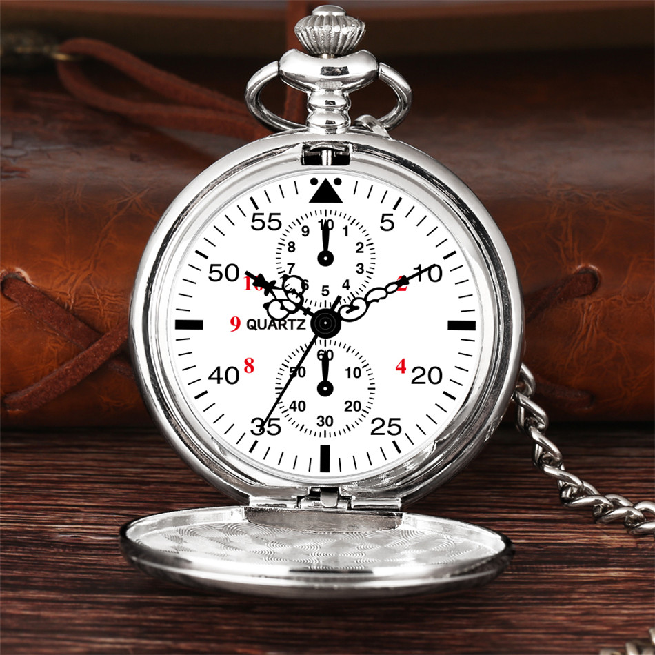Polieren Silber/Schwarz Abdeckung Quarz Taschenuhr Exquisite Runde Display Zifferblatt Tasche Anhänger Uhr Geschenke Männer Frauen