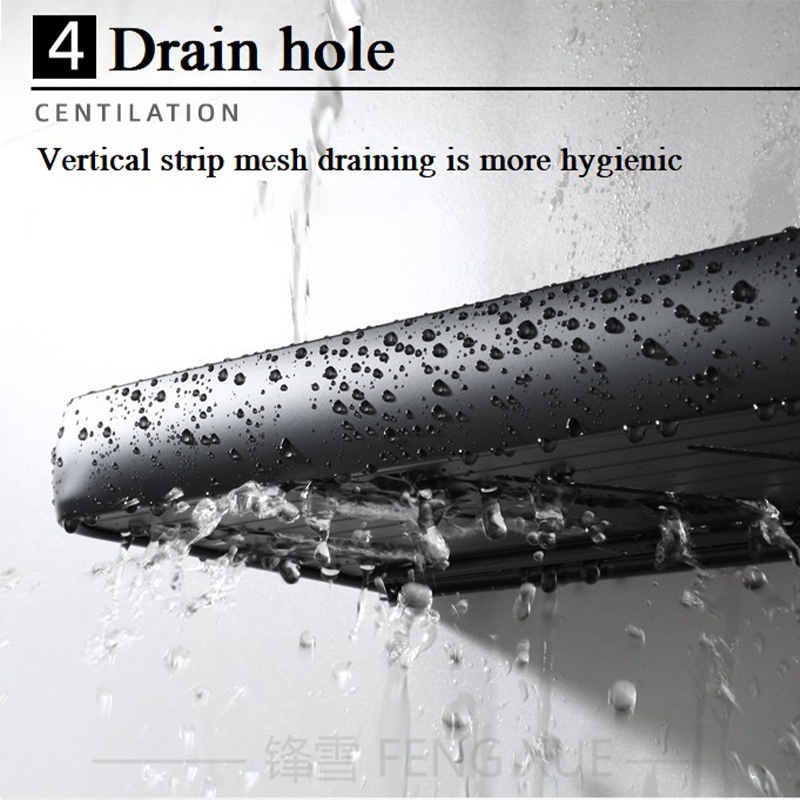 ห้องน้ําชั้นวางไม่มีเจาะOrganizerห้องอาบน้ําฝักบัวRackสีดําชั้นวางมุมติดผนังอลูมิเนียมห้องน้ําผู้ถือแชมพู